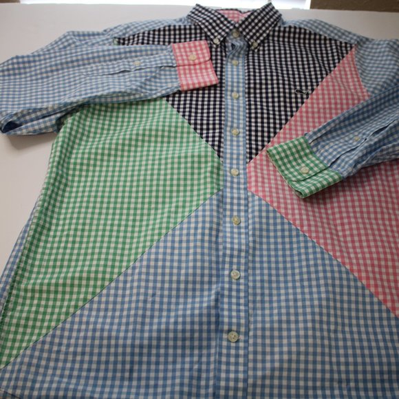 Vinetard Vines Patchwork Mens LS Large Slim Whale Shirt - Picture 2 of 11